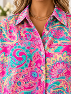 Paisley Print Button-Up Blouse