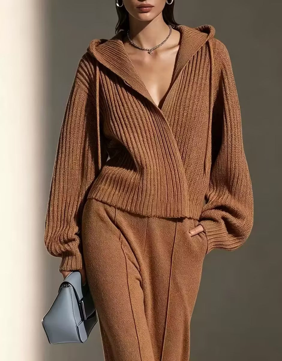 Hooded Long-Sleeve Knit Cardigan