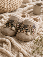 Embroidered Cat Slippers