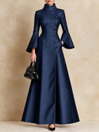 Elegant High-Collar Bell Sleeve Maxi Dress