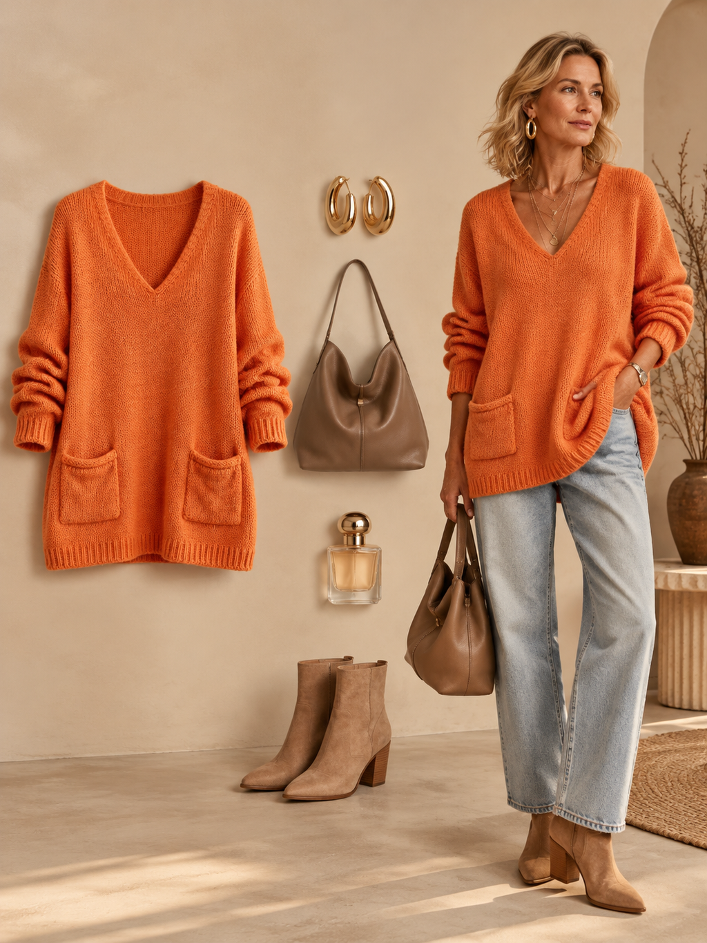 Chic V-Neck Pocket Knit Sweater