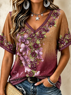 Blusa con cuello en V, encaje, pedrería y bordado floral