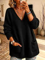 Chic V-Neck Pocket Knit Sweater