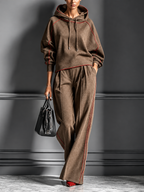 Contrast Piping Hoodie Wide-Leg Two-Piece Set