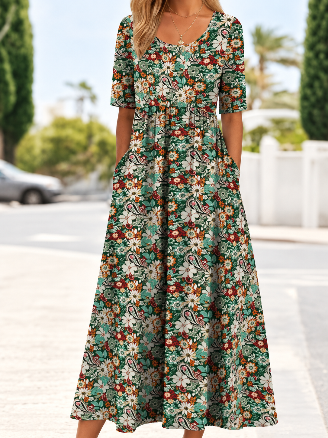 Paisley Floral Pocket Midi Dress