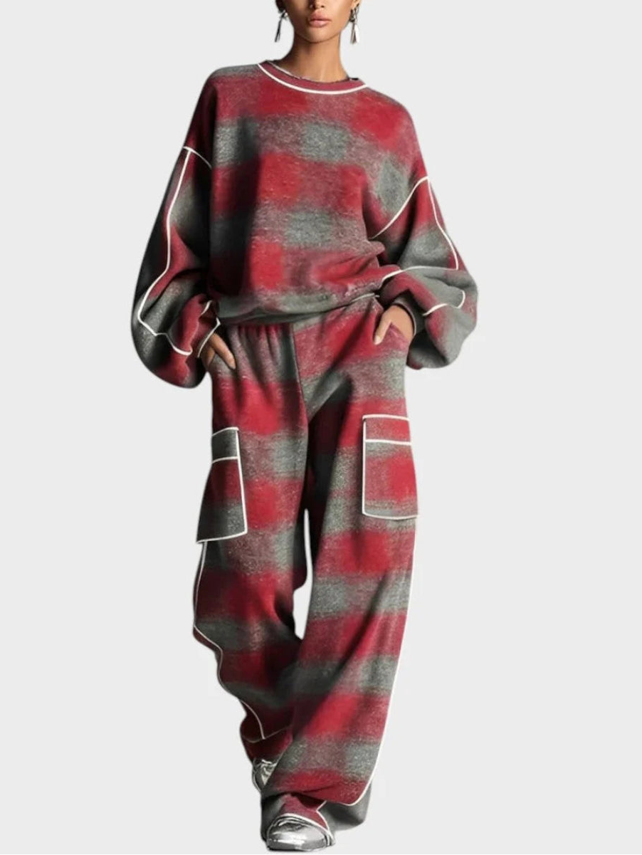 Plaid Oversized Wide-Leg Two-Piece Set