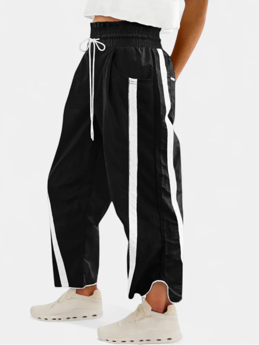 Relaxed Color-Block Drawstring Barrel Pants