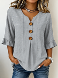 Blusa casual de rayas con cuello en V y manga 3/4