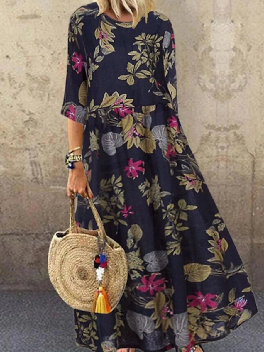 Comfortable Floral Print Half Sleeve Maxi Dress