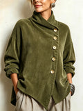 Asymmetric Button-Front Ribbed Knit Jacket