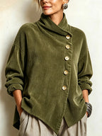 Asymmetric Button-Front Ribbed Knit Jacket