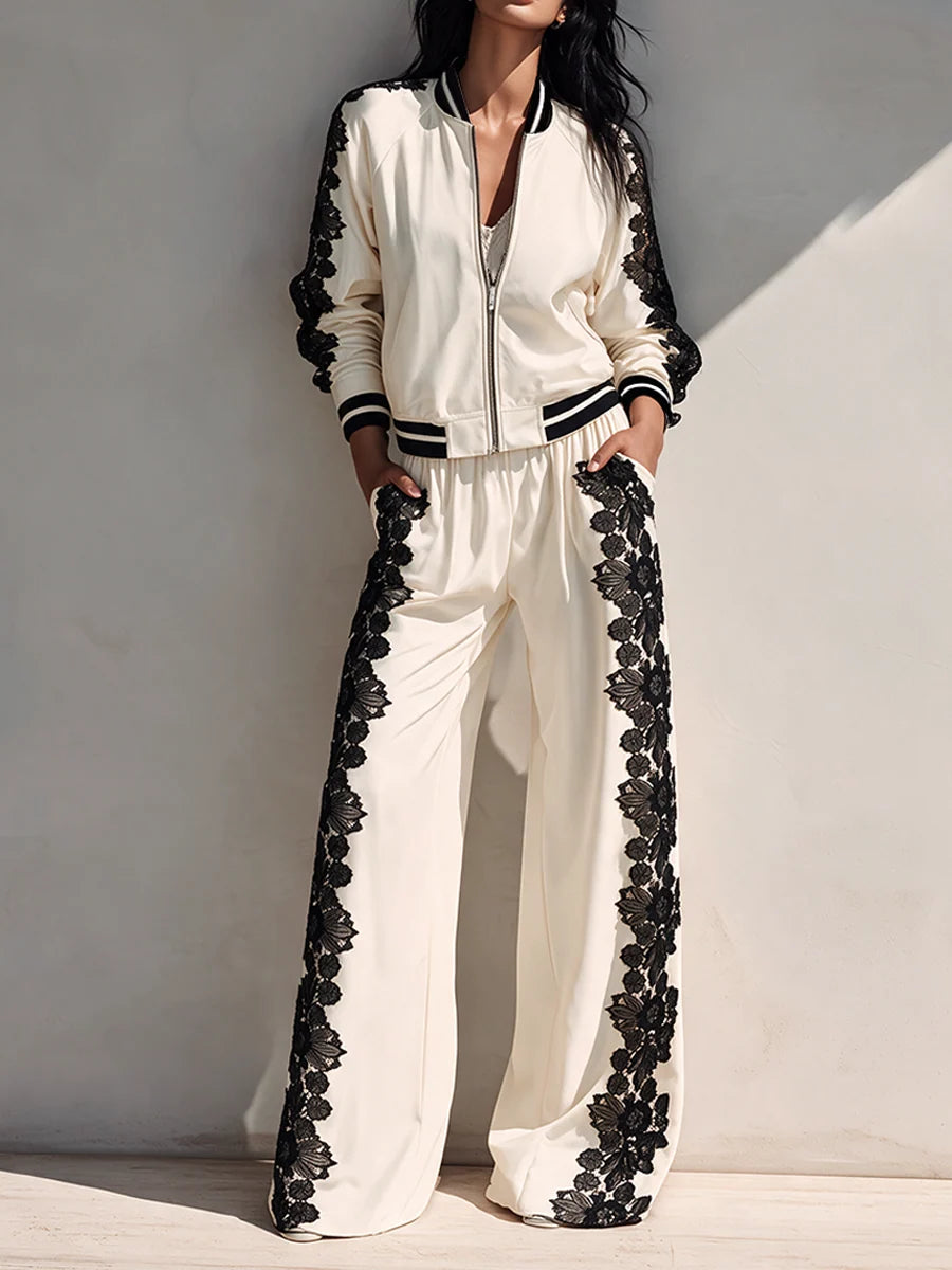 Contrast Lace Two Piece Set