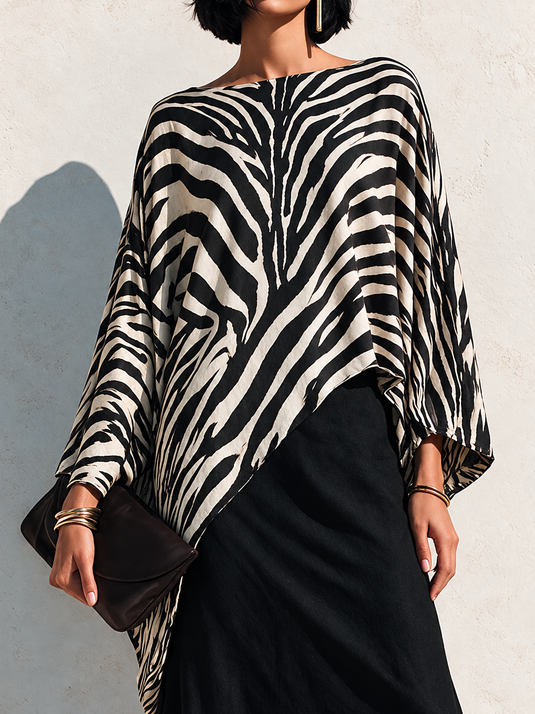 Zebra-Print Asymmetric Hem Cotton-Blend Top