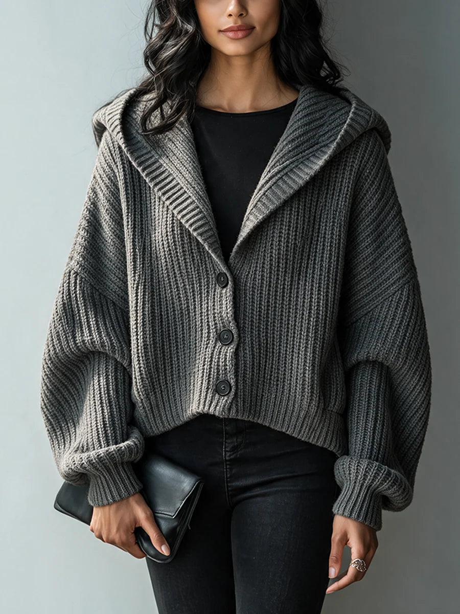 Hooded Chunky-Ribbed Knit Cardigan