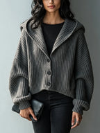 Hooded Chunky-Ribbed Knit Cardigan