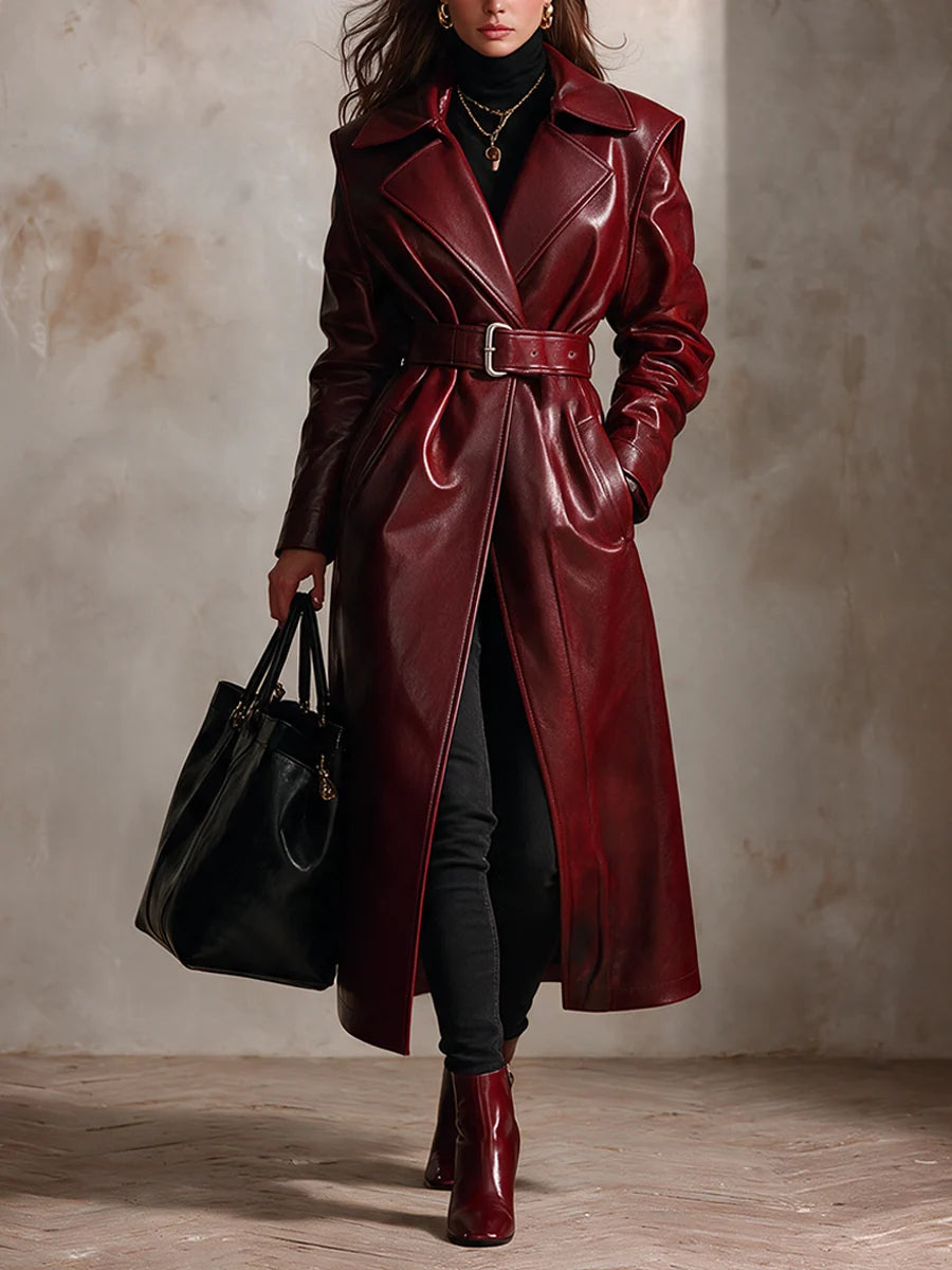 Vintage Belted Leather Trench Coat