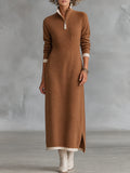 Zip Neck Knit Maxi Dress