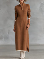 Zip Neck Knit Maxi Dress