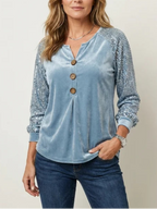 Blusa de botones con mangas de lentejuelas de terciopelo
