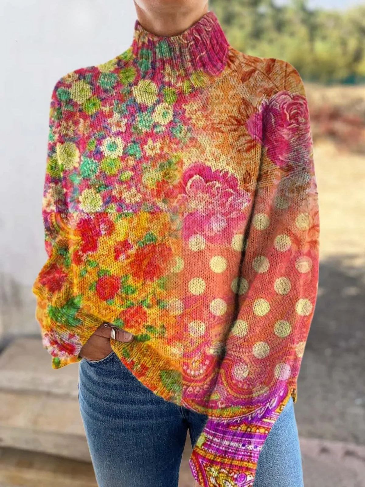 Floral Polka Dot Turtleneck