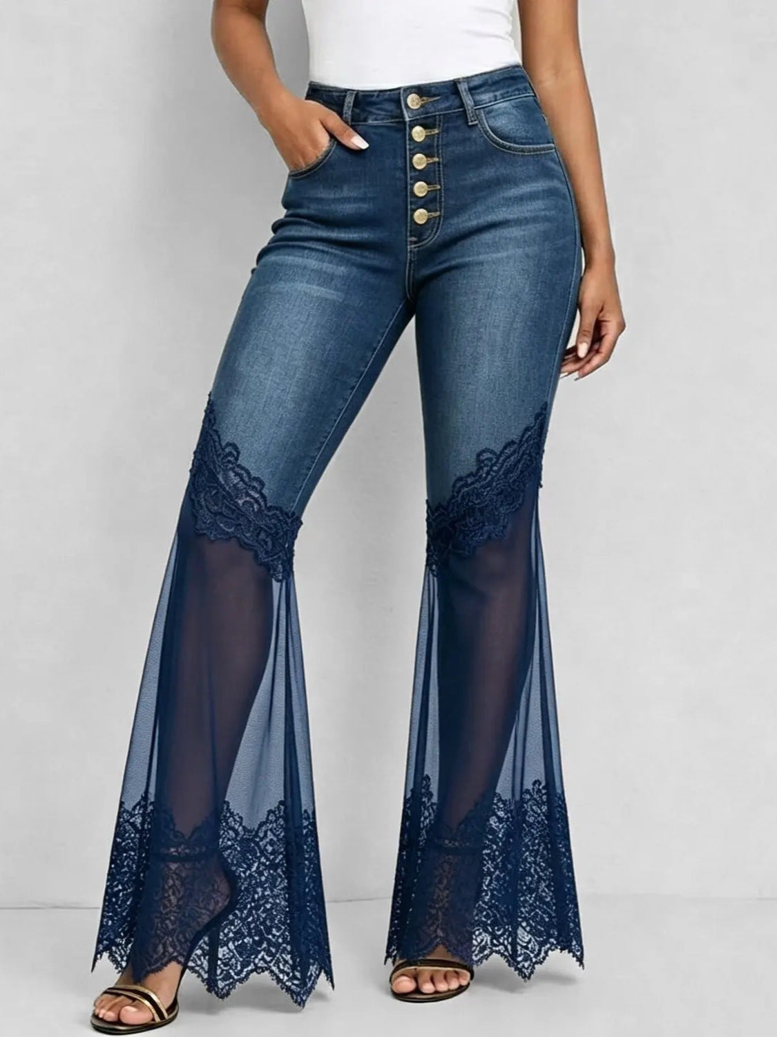 Sheer Lace Flare Denim