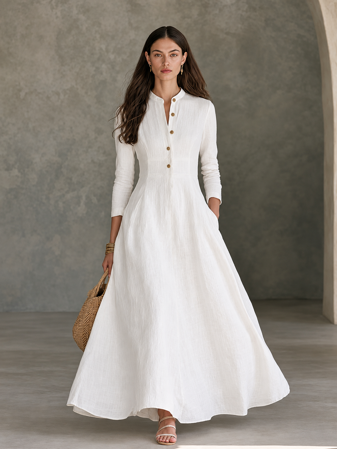 Mandarin Collar Maxi Dress