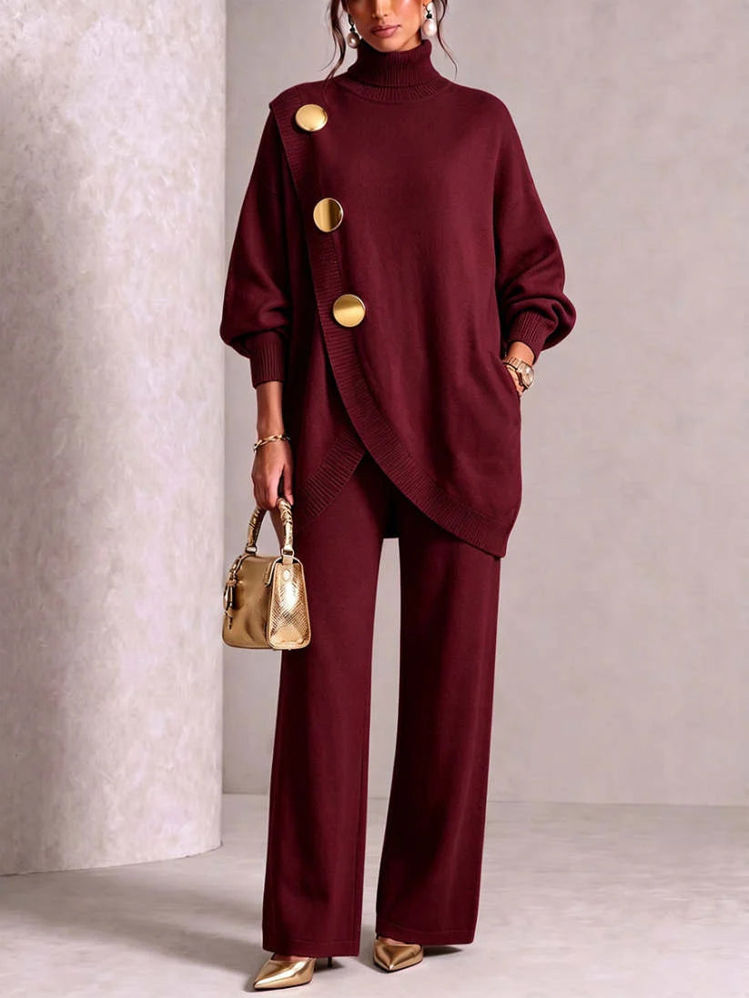 Elegant Knit Asymmetrical Button Set