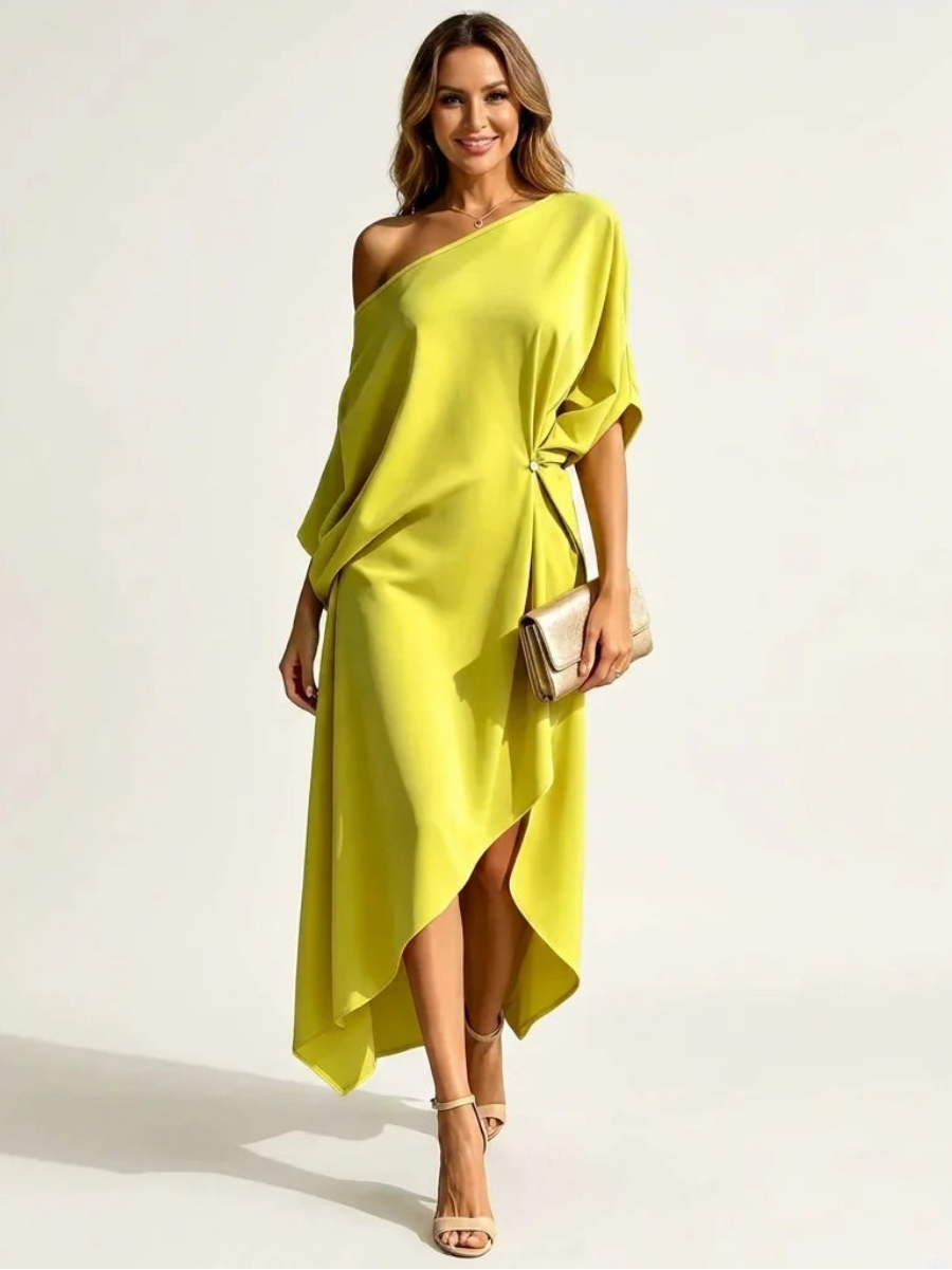Asymmetric Draped One-Shoulder Dress
