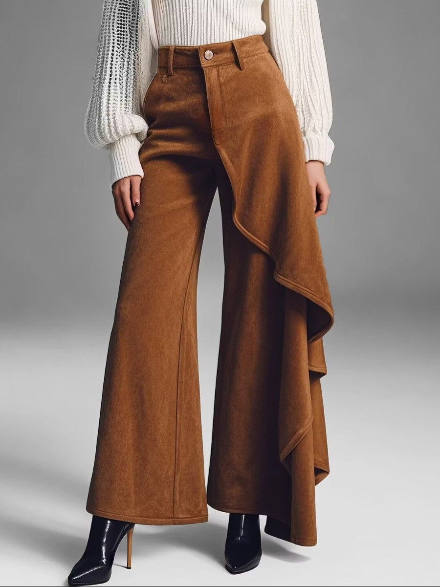 Asymmetric Suede Wide Leg Pants