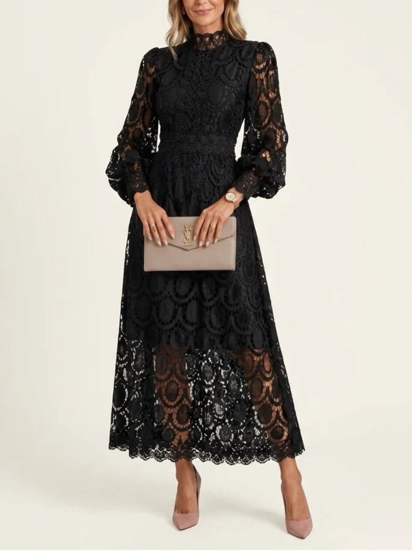 Lace High Neck Midi Dress
