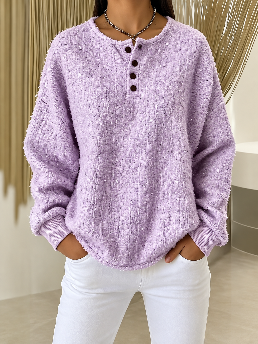 Textured Button Knit Sweater
