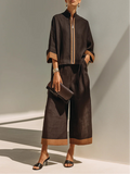 Contrast Trim Linen Set