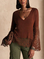 Lace Panel Bohemian Bell Sleeve Sweater