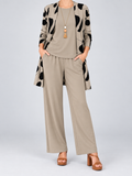 Elegant Printed Cardigan & Wide-Leg Pants 3-Piece Set