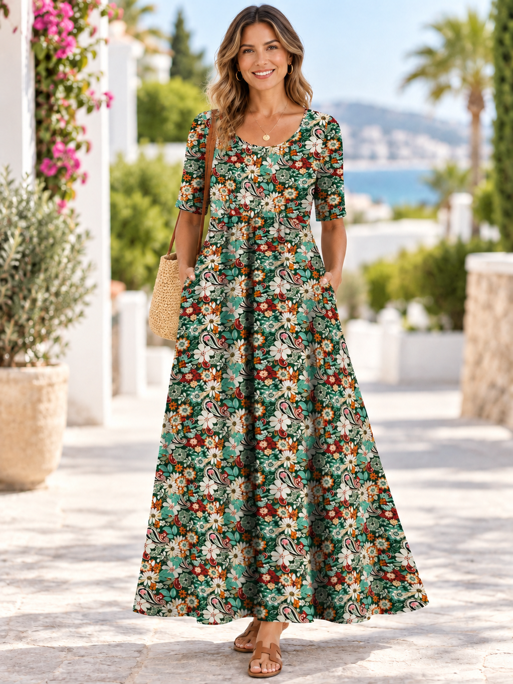 Paisley Floral Pocket Midi Dress