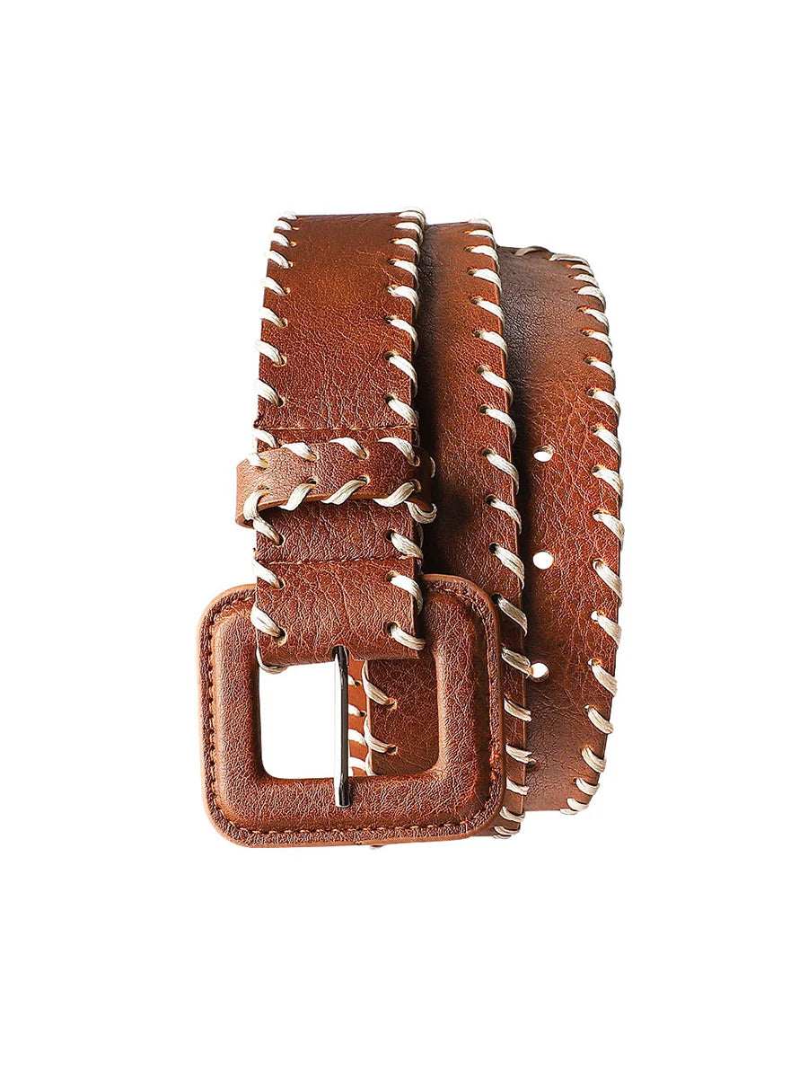 Brown Leather Belt with Stitching Detail