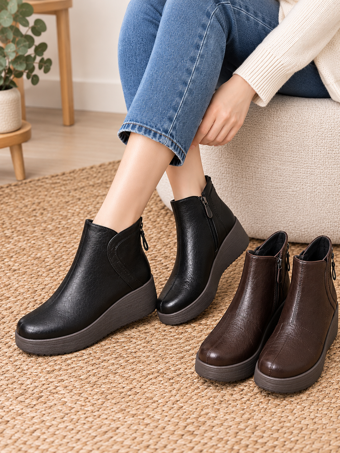 Casual Ankle Boots with Thick Sole