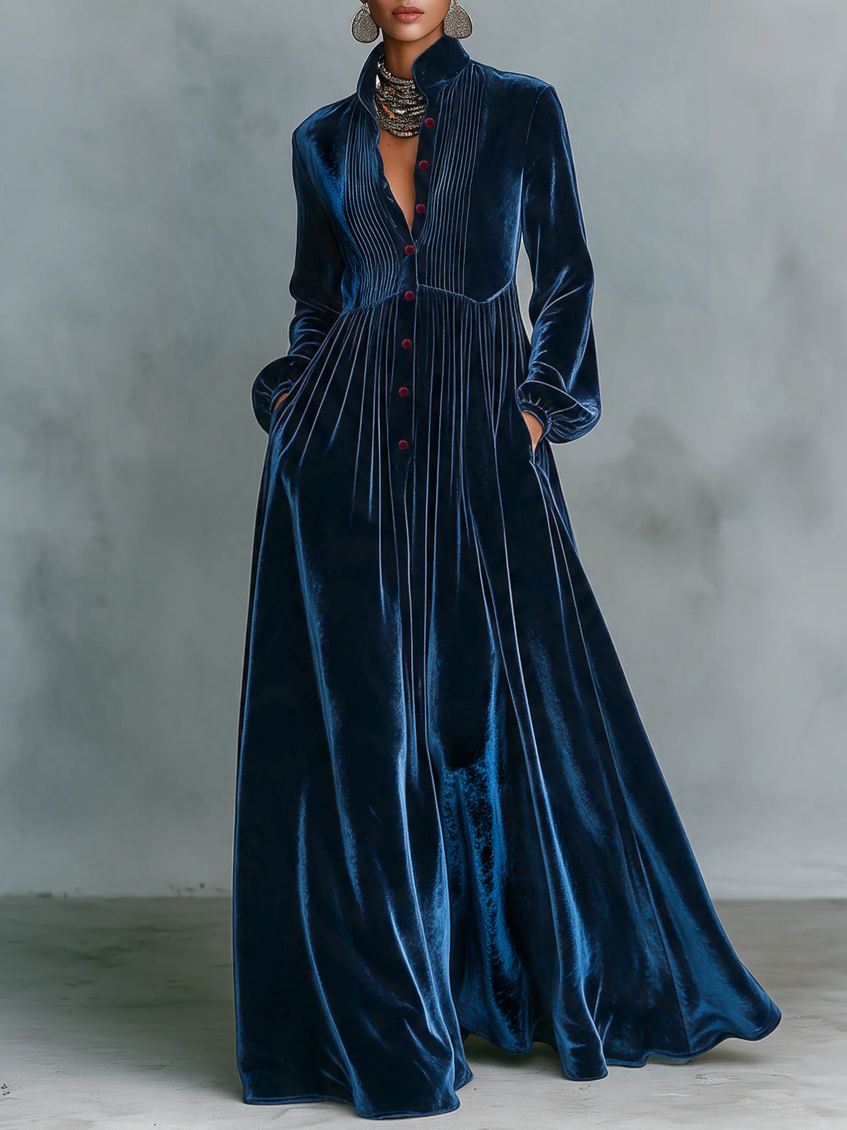 Velvet Button Front Maxi Dress
