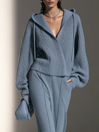 Hooded Long-Sleeve Knit Cardigan