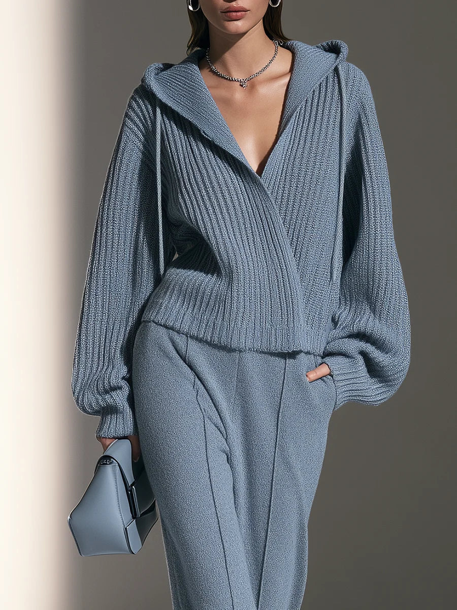 Hooded Long-Sleeve Knit Cardigan