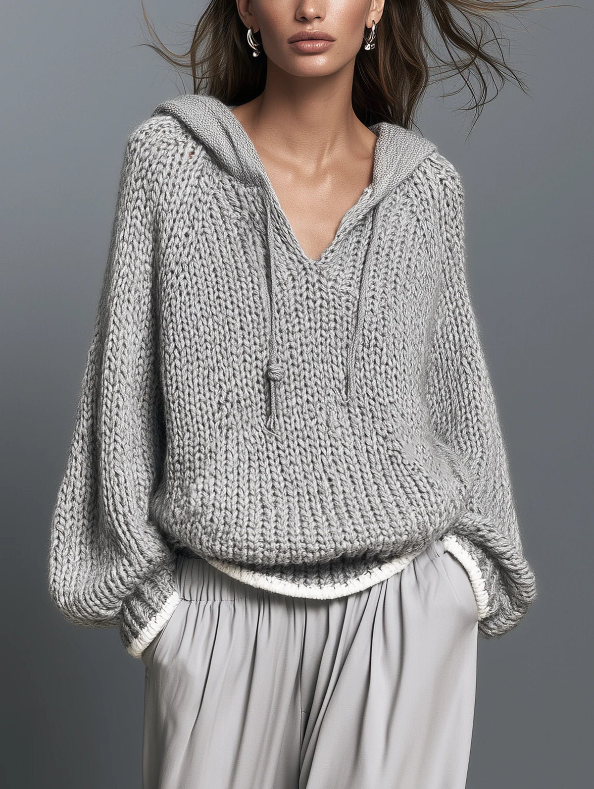 Casual Long-Sleeve Knitted Hoodie