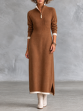 Zip Neck Knit Maxi Dress