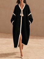 Oversized Ribbed Knit Dress with Braided Rope Trim