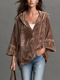 Brown Velvet Long-Sleeve Hoodie