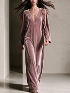 Velvet Criss‑Cross V‑Neck Maxi Kaftan