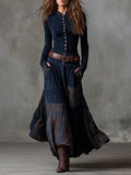 Vintage Plaid Patchwork Maxi Dress