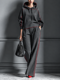 Contrast Piping Hoodie Wide-Leg Two-Piece Set