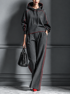 Contrast Piping Hoodie Wide-Leg Two-Piece Set