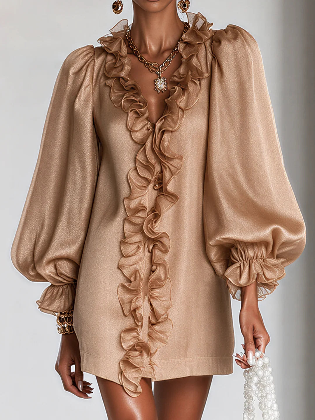 Elegant Ruffle Puff Sleeve Mini Dress
