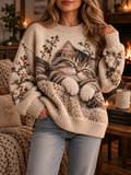 Dzianinowy sweter oversize z kotem